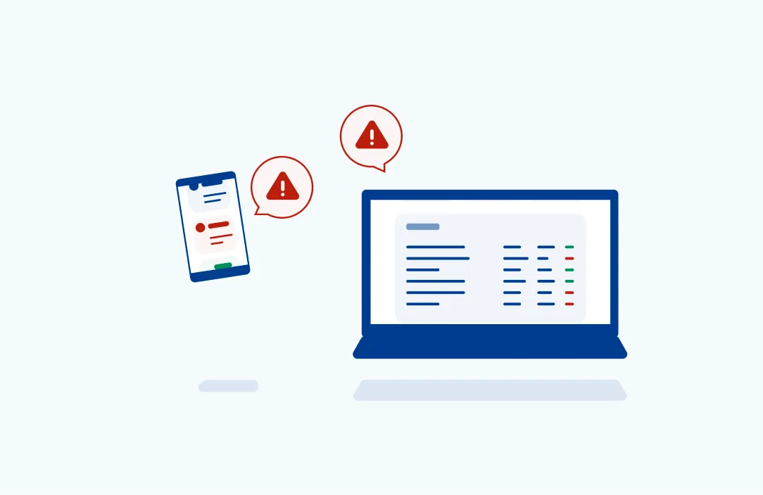 Metrics Watch illustration that shows a computer and a mobile phone both receiving an alert ping